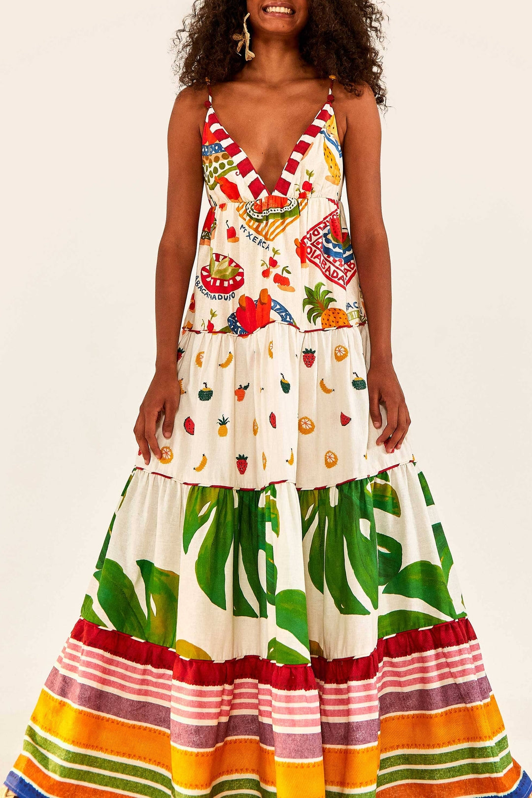 Robe longue Picnic en lin - Multicolore