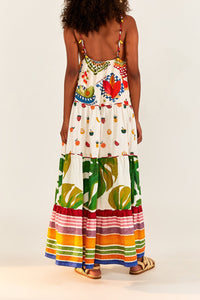 Robe longue Picnic en lin - Multicolore
