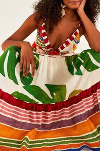 Robe longue Picnic en lin - Multicolore