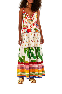 Robe longue Picnic en lin - Multicolore