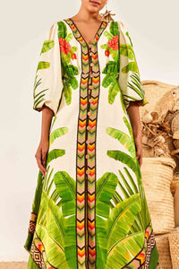 Robe midi Fresh Forest en lin - Vert