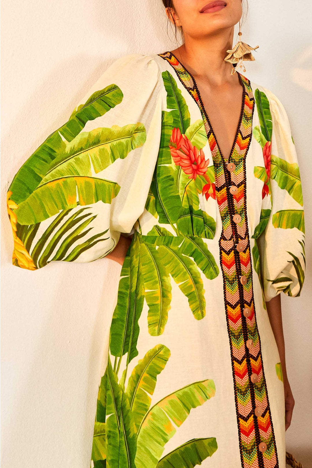 Robe midi Fresh Forest en lin - Vert