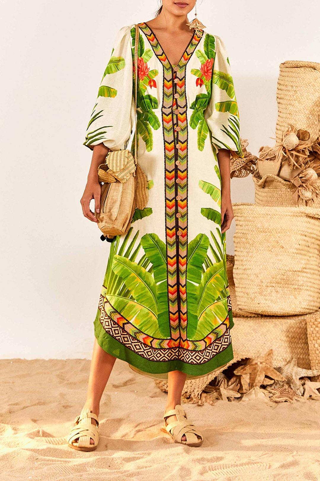 Robe midi Fresh Forest en lin - Vert