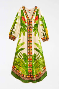 Robe midi Fresh Forest en lin - Vert