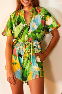 Combi-short Vintage Toucans en lin - Multicolore