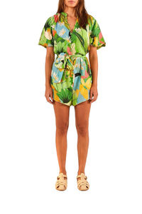 Combi-short Vintage Toucans en lin - Multicolore