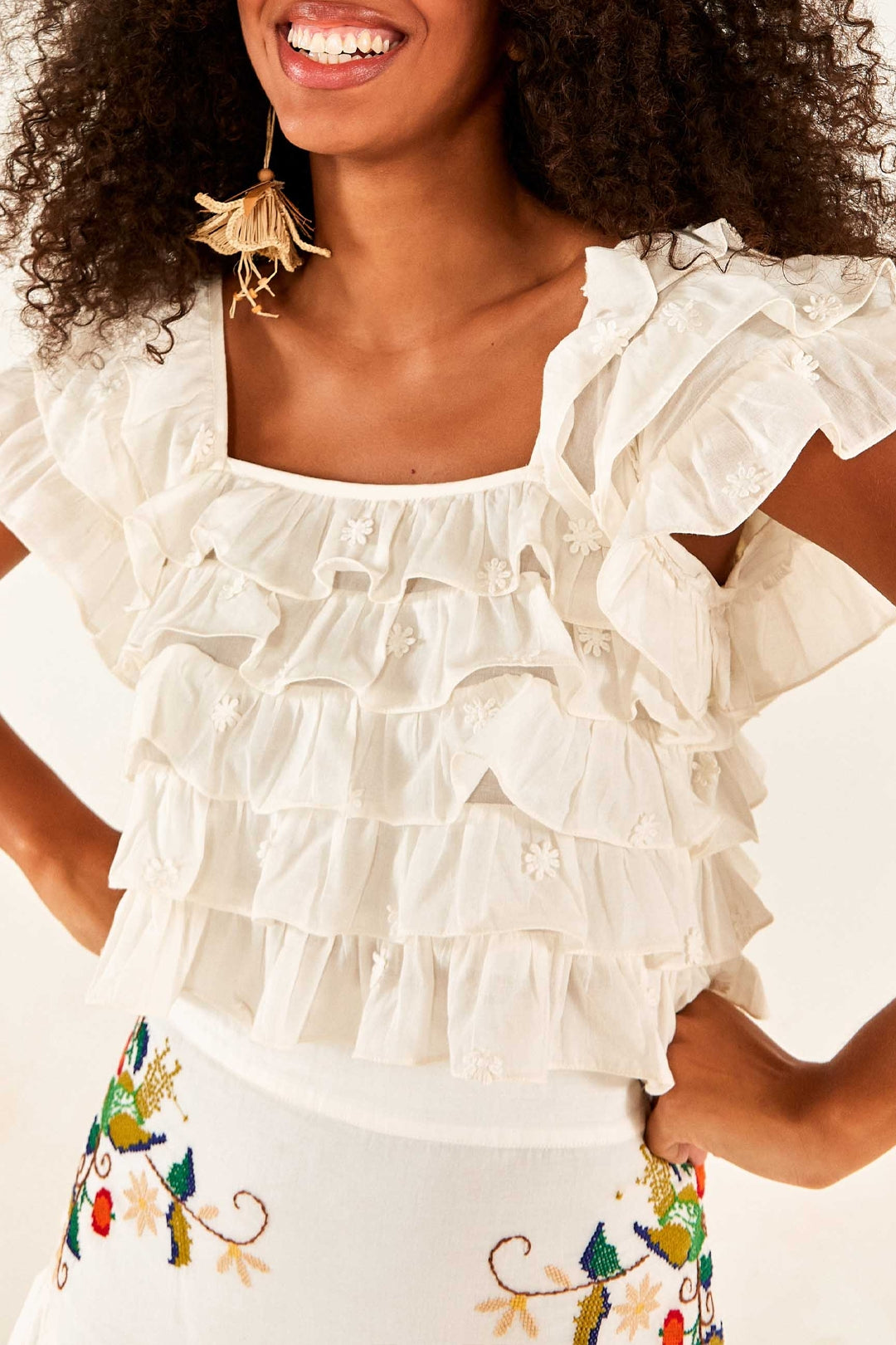 Blouse 3D Flower Layered - Blanc