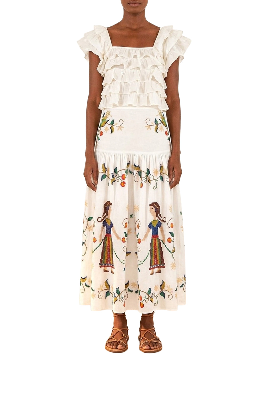 Blouse 3D Flower Layered - Blanc