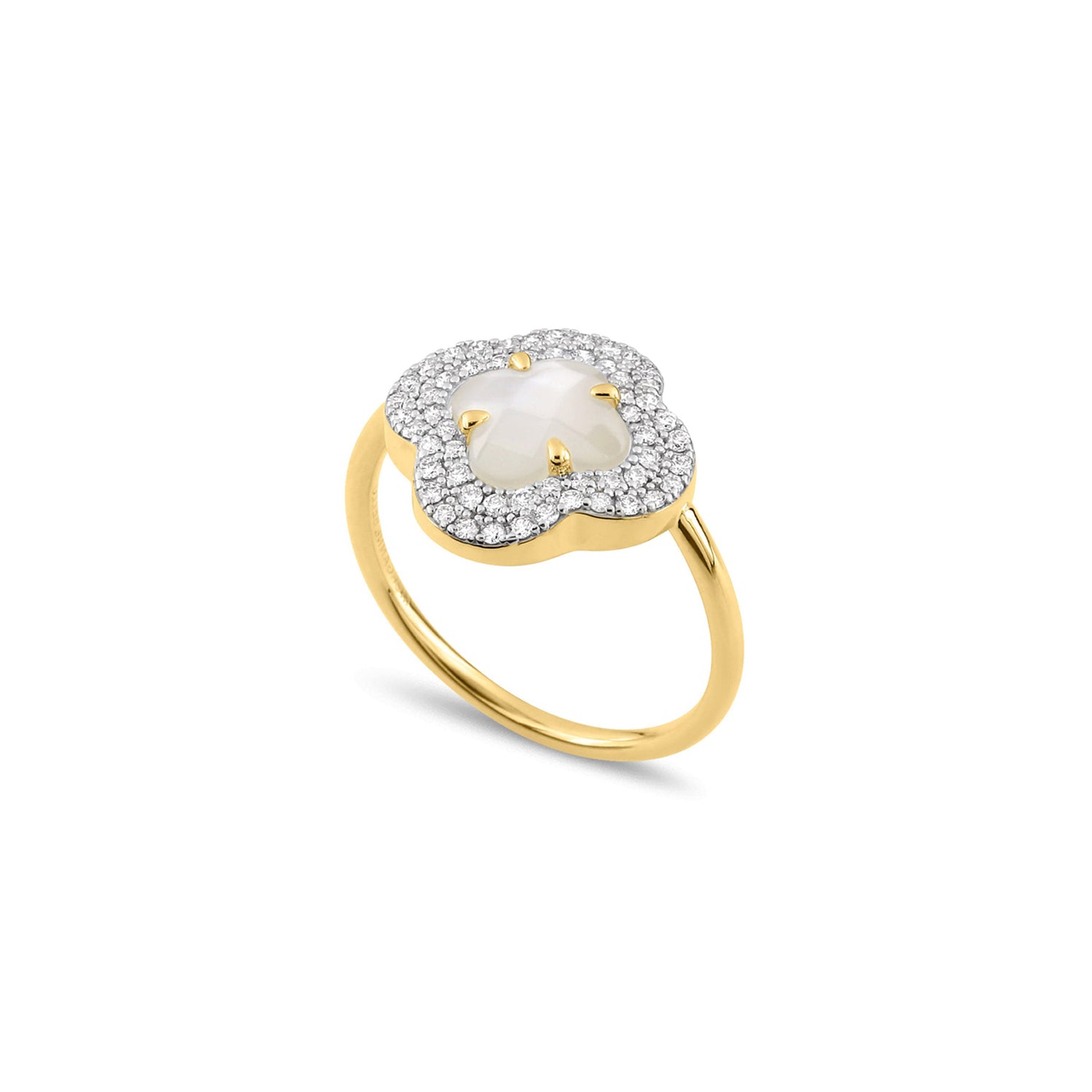 Yellow Gold & Mother of Pearl Victoria Diamond Ring - White