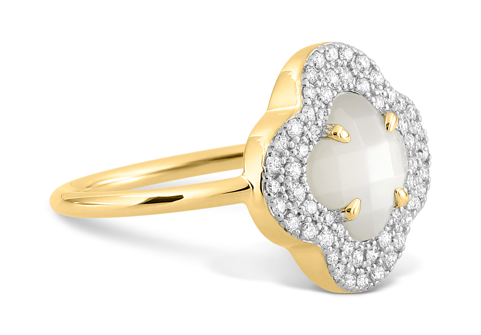 Yellow Gold & Mother of Pearl Victoria Diamond Ring - White