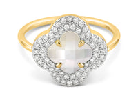 Yellow Gold & Mother of Pearl Victoria Diamond Ring - White
