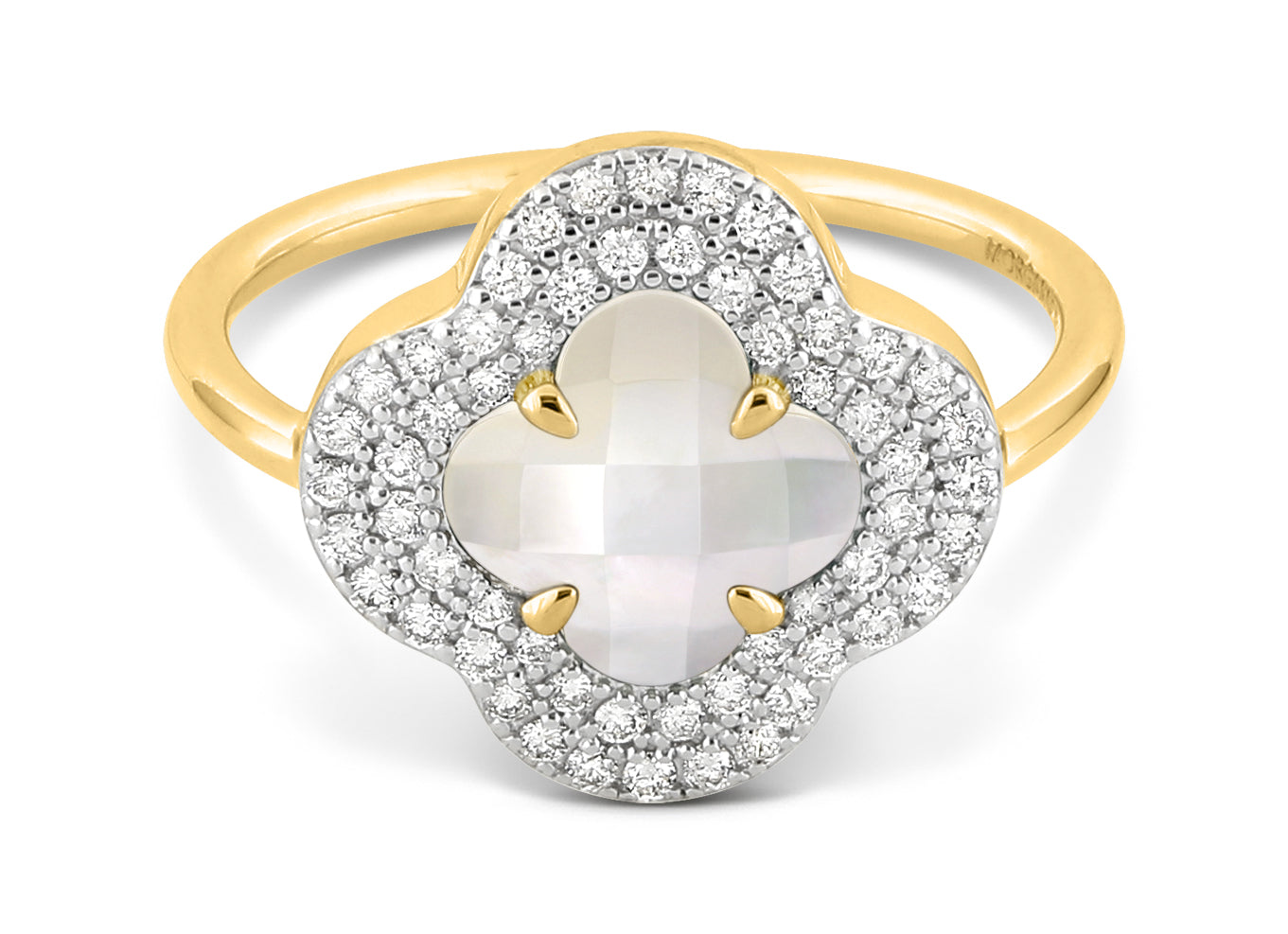 Yellow Gold & Mother of Pearl Victoria Diamond Ring - White
