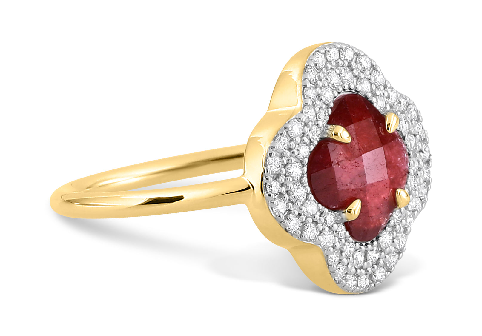 Yellow Gold & Quartz Victoria Diamond Ring - Red & White