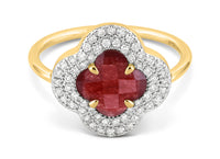 Yellow Gold & Quartz Victoria Diamond Ring - Red & White