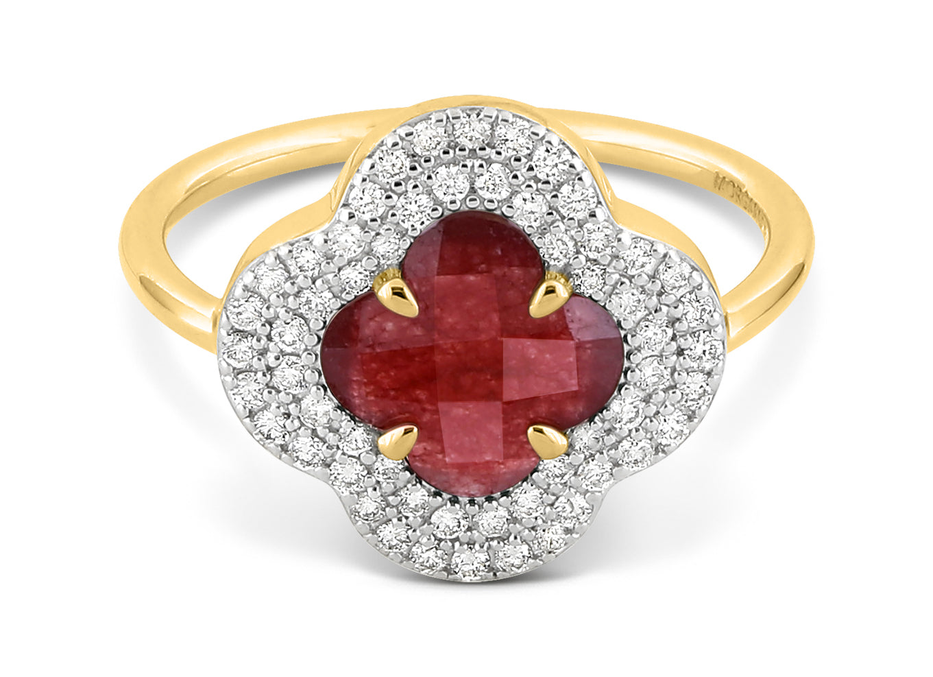 Yellow Gold & Quartz Victoria Diamond Ring - Red & White