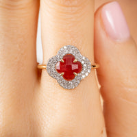 Yellow Gold & Quartz Victoria Diamond Ring - Red & White