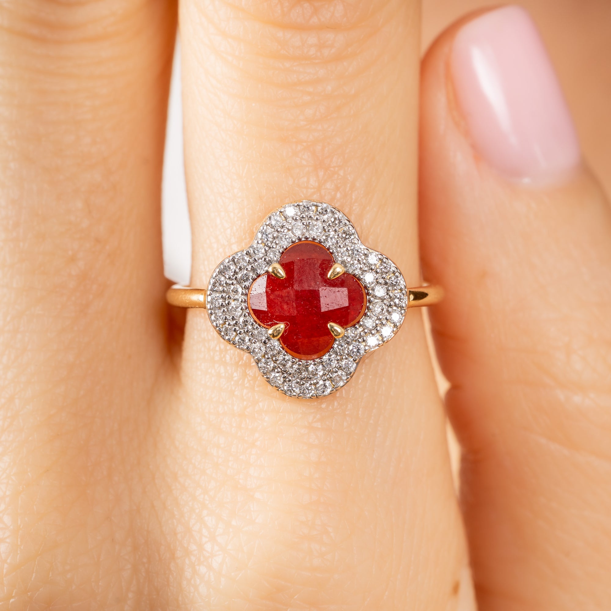 Yellow Gold & Quartz Victoria Diamond Ring - Red & White