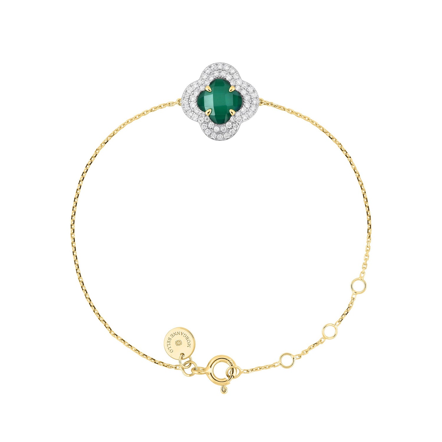 Victoria Yellow Gold & Agate Diamond Bracelet - Green & White