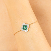 Victoria Yellow Gold & Agate Diamond Bracelet - Green & White