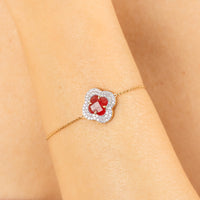 Bracelet Victoria Diamant en or jaune & Quartz et Diamant - Rouge & Blanc
