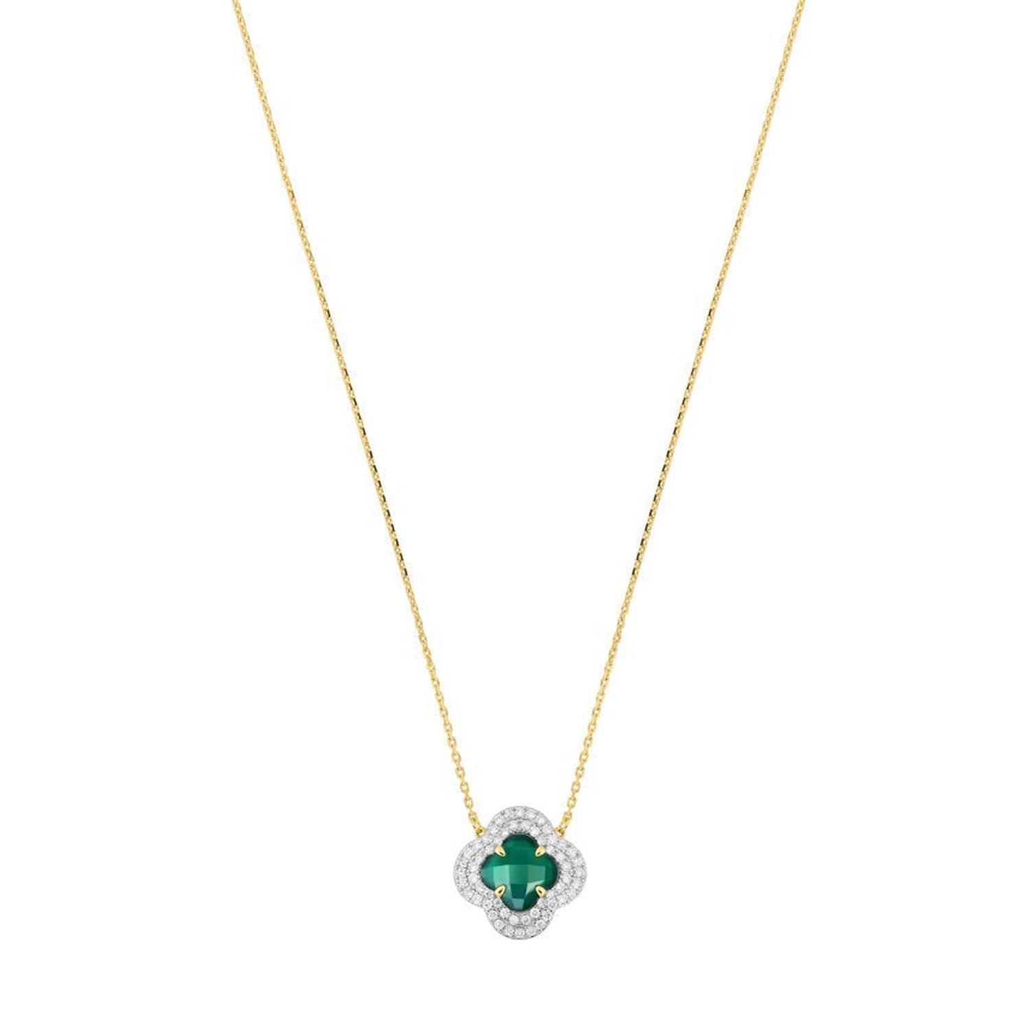 Yellow Gold & Agate Victoria Diamond Necklace - Green & White