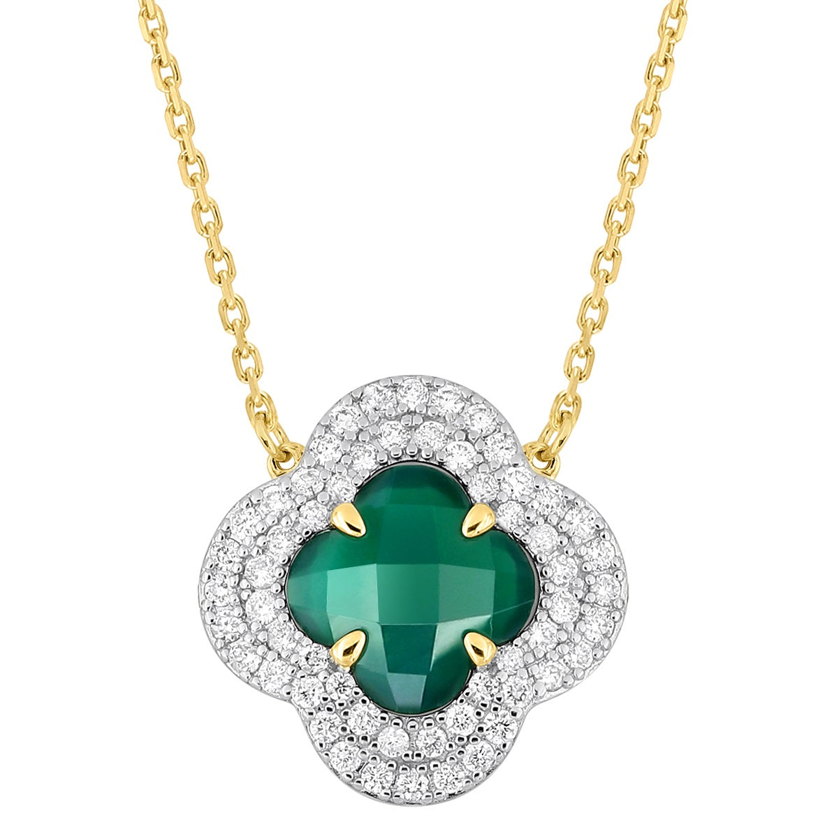 Yellow Gold & Agate Victoria Diamond Necklace - Green & White