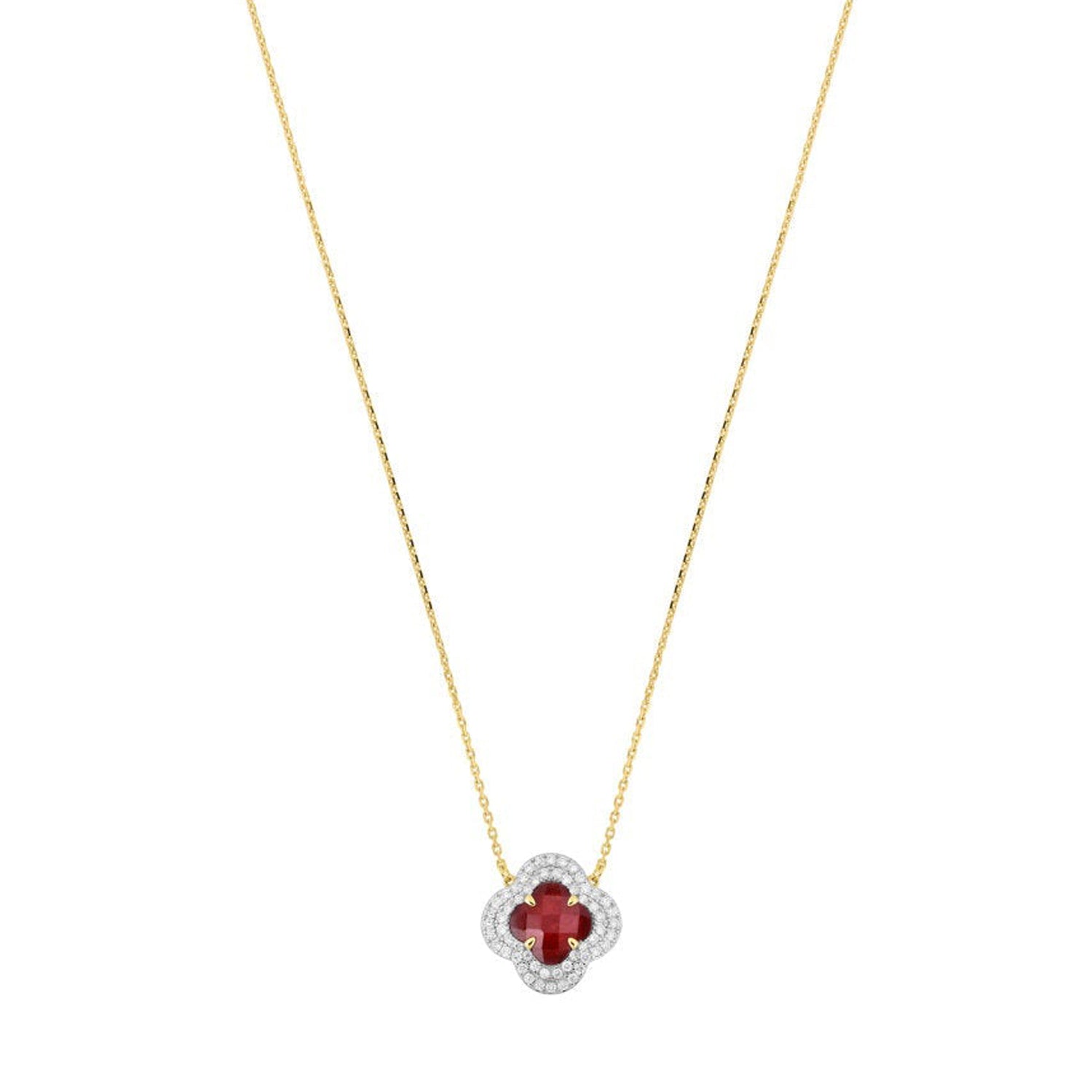 Collier Victoria Diamant en or jaune & Quartz et Diamant - Rouge & Blanc