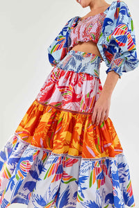 Jupe midi Color Birds en coton - Multicolore