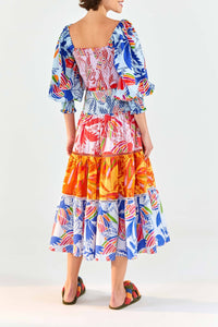 Jupe midi Color Birds en coton - Multicolore