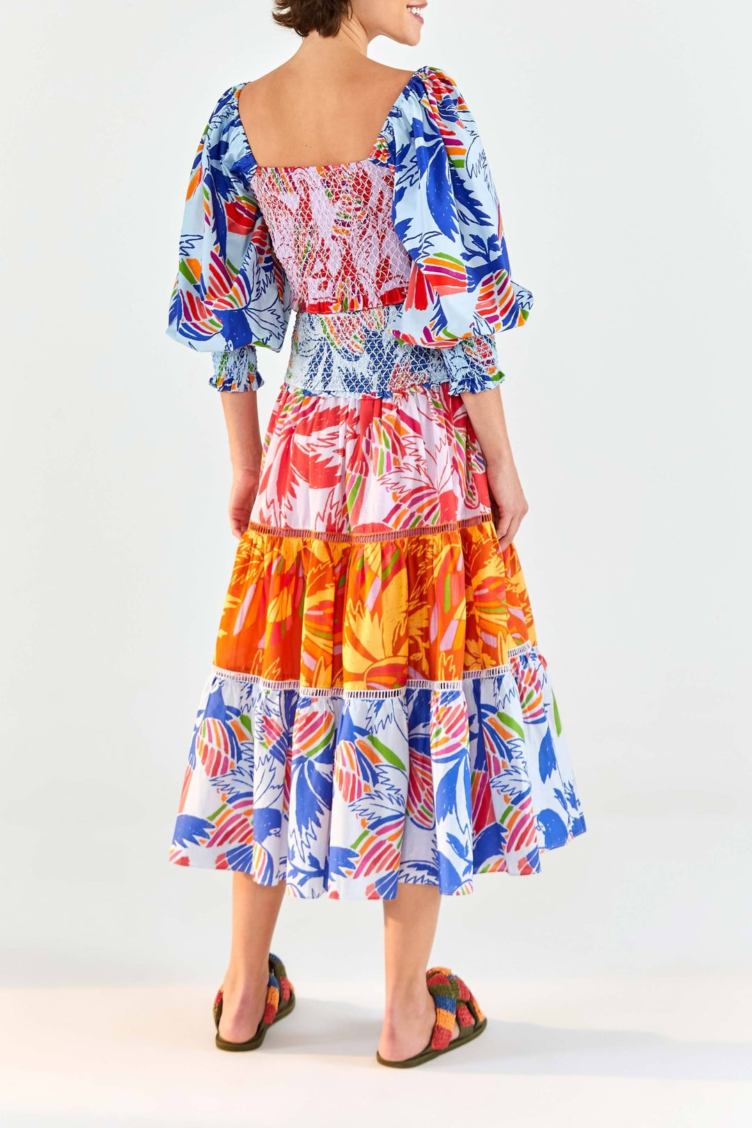 Jupe midi Color Birds en coton - Multicolore