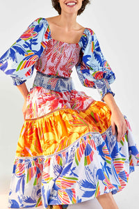 Jupe midi Color Birds en coton - Multicolore