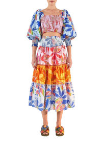 Jupe midi Color Birds en coton - Multicolore