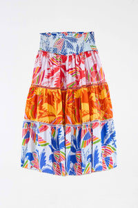 Jupe midi Color Birds en coton - Multicolore