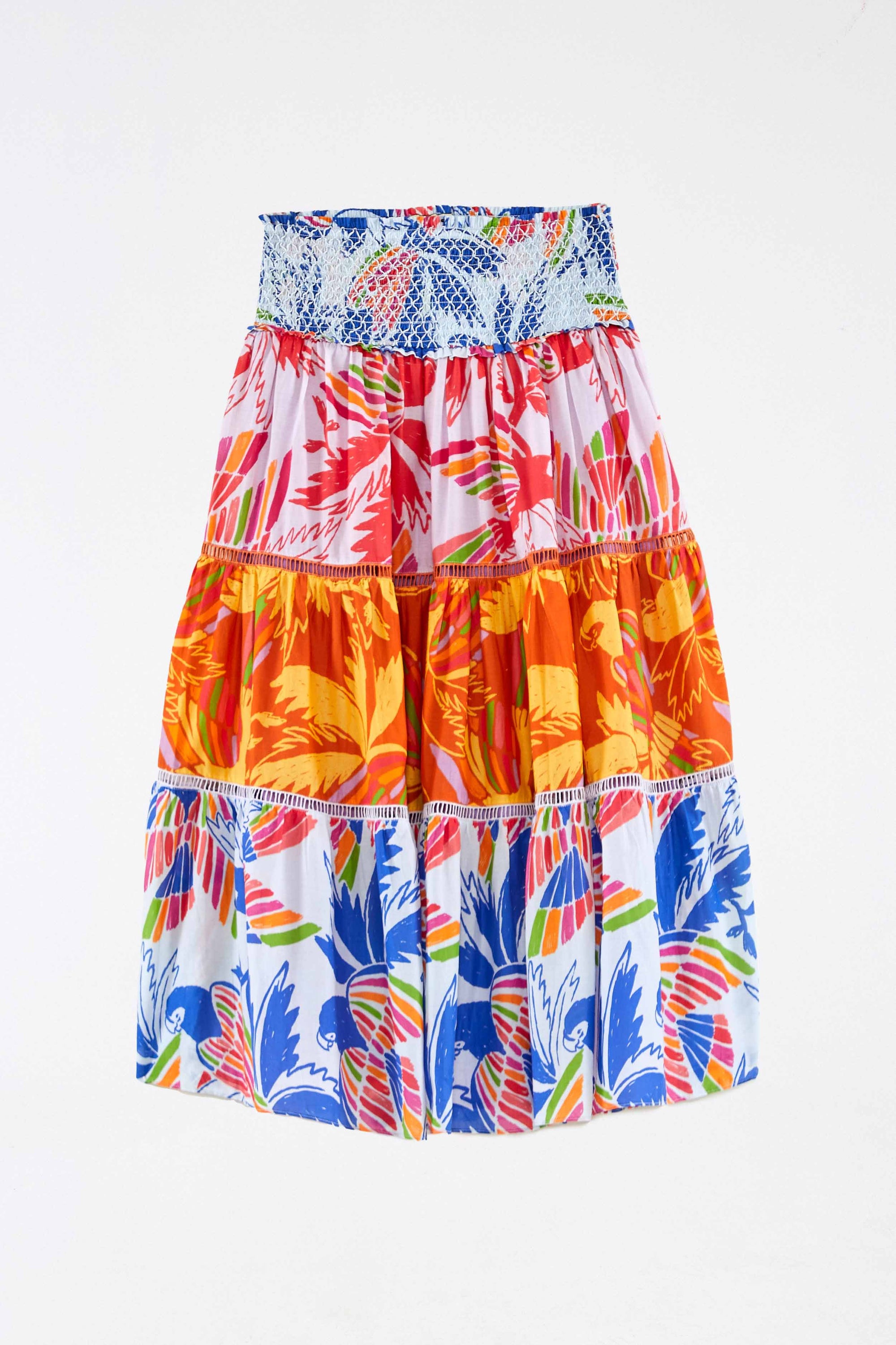 Jupe midi Color Birds en coton - Multicolore