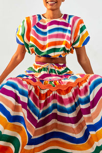 Jupe longue Dancing Stripes en coton - Multicolore