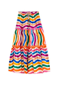 Jupe longue Dancing Stripes en coton - Multicolore