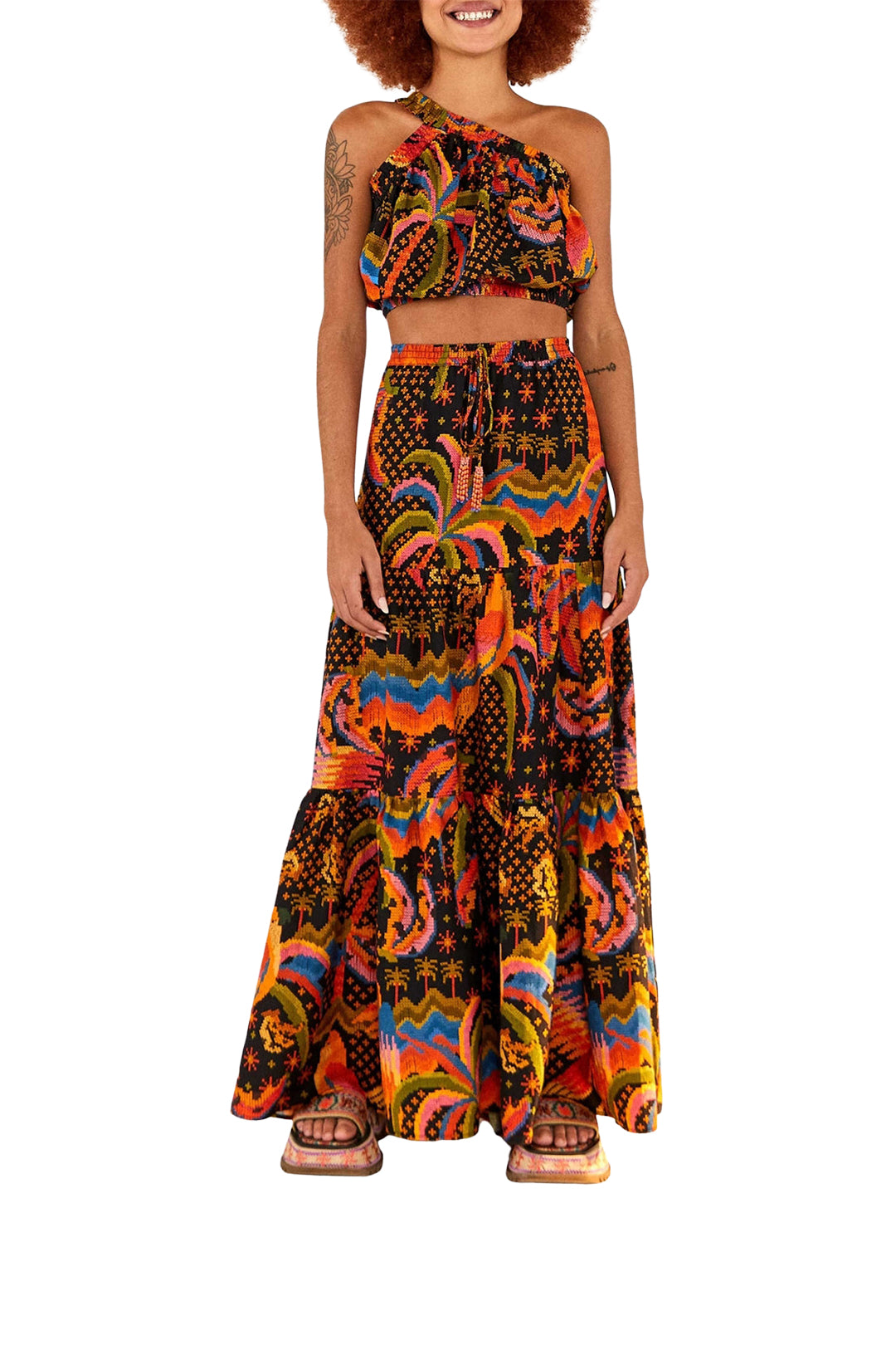 Top court Macaw Island en lin - Multicolore