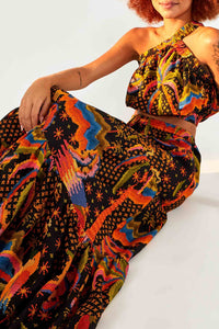 Jupe longue Macaw Island en lin - Multicolore
