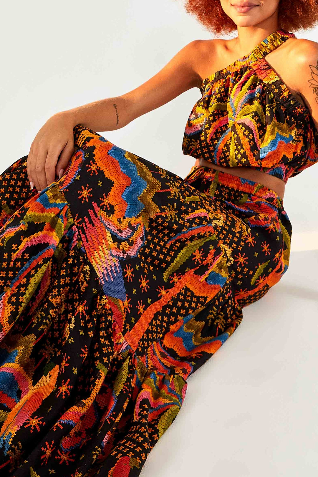 Jupe longue Macaw Island en lin - Multicolore