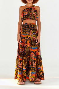 Jupe longue Macaw Island en lin - Multicolore