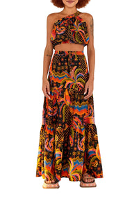 Jupe longue Macaw Island en lin - Multicolore