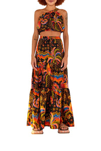 Jupe longue Macaw Island en lin - Multicolore