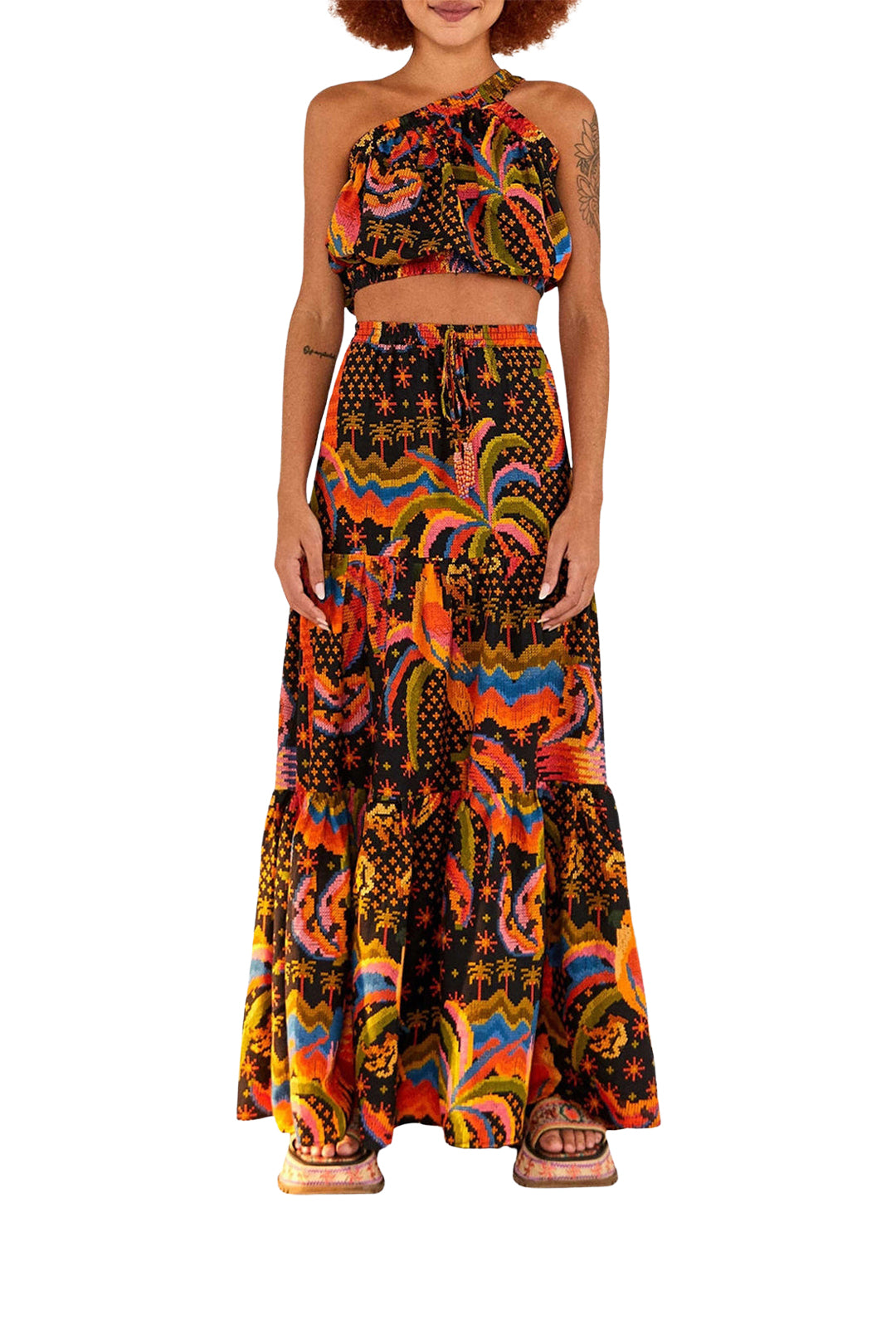 Jupe longue Macaw Island en lin - Multicolore