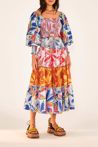 Blouse courte Birds en coton - Multicolore