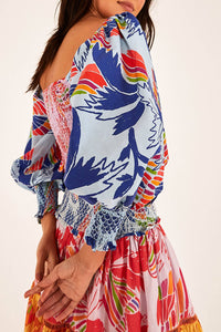 Blouse courte Birds en coton - Multicolore