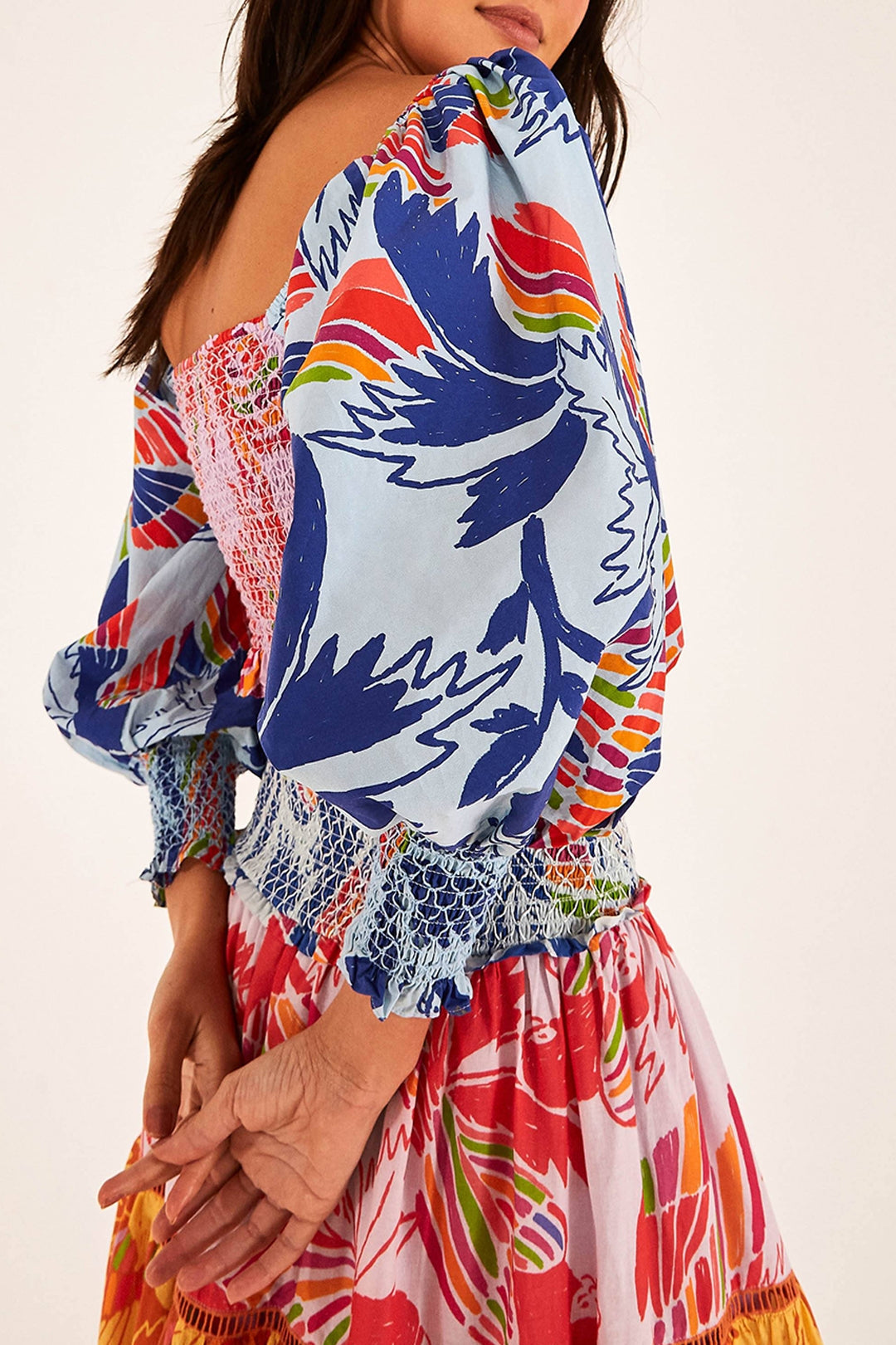 Blouse courte Birds en coton - Multicolore
