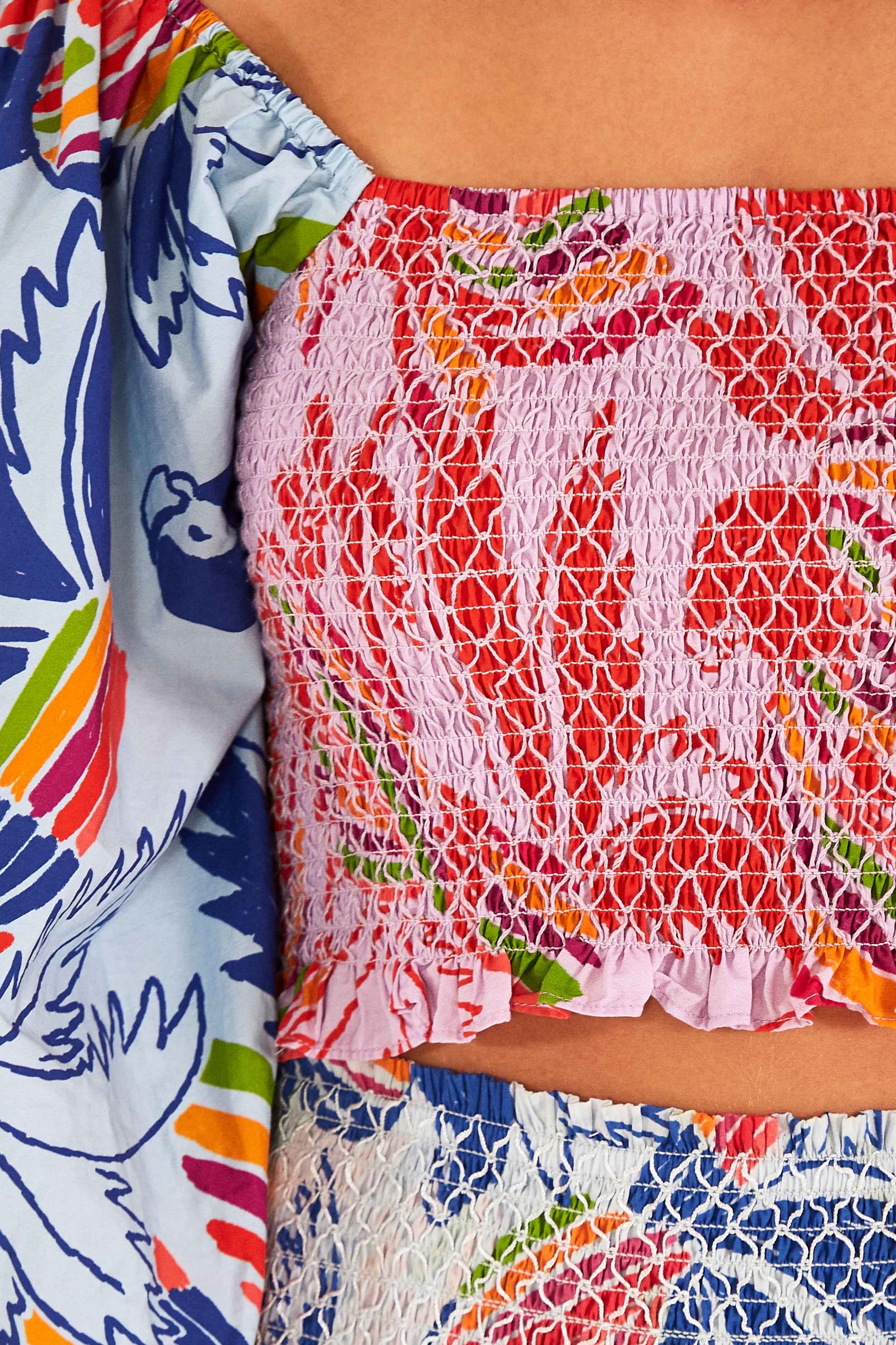 Blouse courte Birds en coton - Multicolore