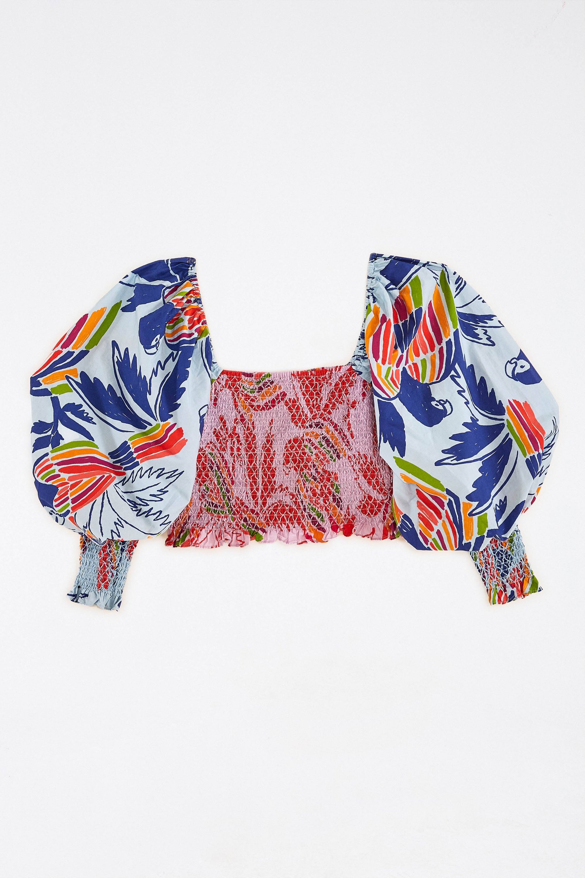 Blouse courte Birds en coton - Multicolore