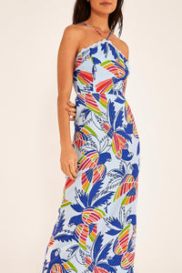 Robe midi Color Birds en coton - Bleu