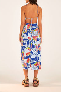 Robe midi Color Birds en coton - Bleu